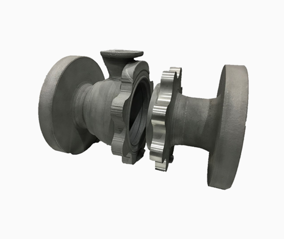 Multi material valve made of different alloys inside and outside to provide internal corrosion resistance.